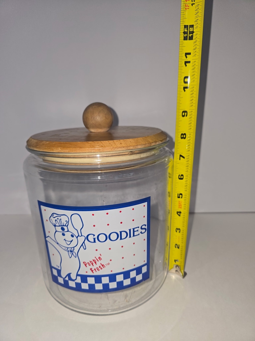 VTG Pillsbury Dough Boy Glass Cookie Jar with Wooden Lid - Picture 2 of 3